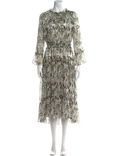 Pre-owned Misa Printed Midi Length Dress In Green