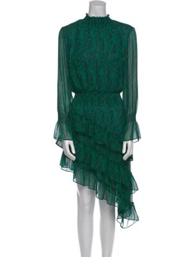 Pre-owned Misa Printed Midi Length Dress In Green