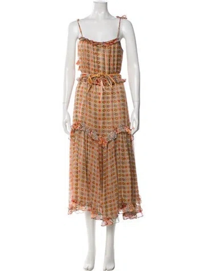 Pre-owned Misa Printed Midi Length Dress In Green