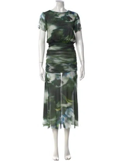 Pre-owned Misa Printed Midi Length Dress In Green