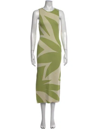 Pre-owned Misa Printed Midi Length Dress In Green