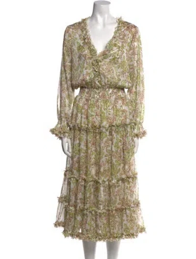 Pre-owned Misa Printed Midi Length Dress In Multi