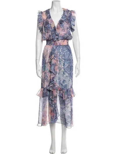 Pre-owned Misa Printed Midi Length Dress In Multi