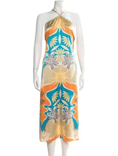 Pre-owned Misa Printed Midi Length Dress In Multi