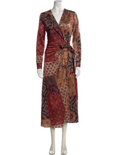 Pre-owned Misa Printed Midi Length Dress In Multi