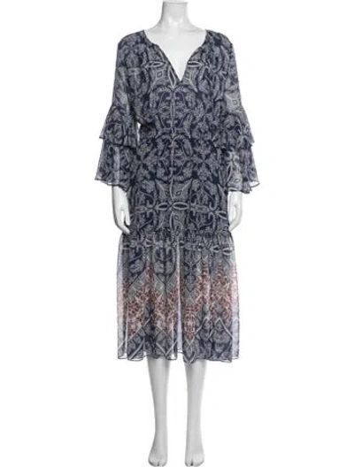 Pre-owned Misa Printed Midi Length Dress In Multi