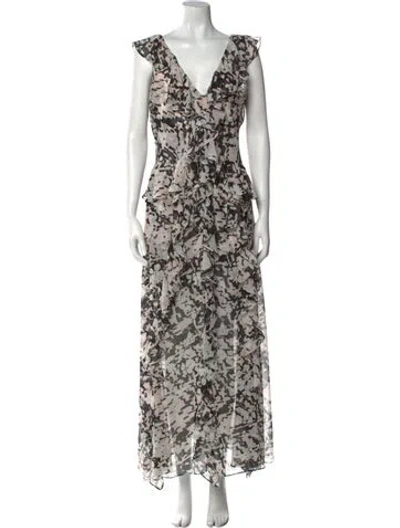 Pre-owned Misa Printed Midi Length Dress In Neutral