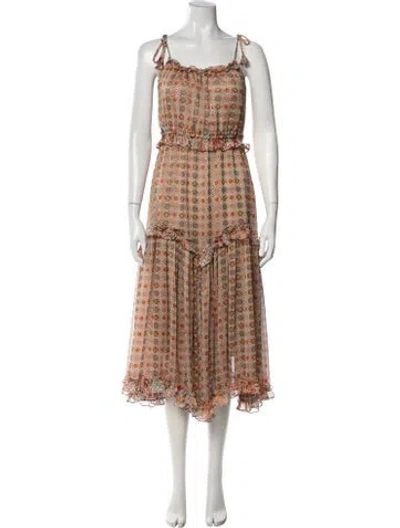 Pre-owned Misa Printed Midi Length Dress In Neutral