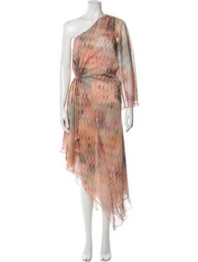 Pre-owned Misa Printed Midi Length Dress In Neutral