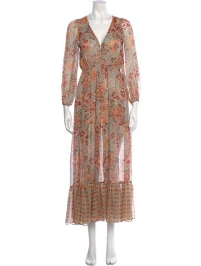 Pre-owned Misa Printed Midi Length Dress In Orange