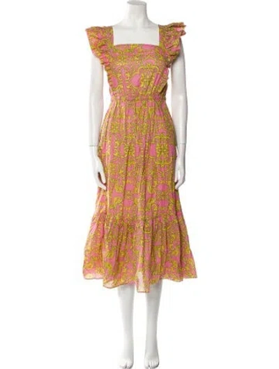 Pre-owned Misa Printed Midi Length Dress In Pink