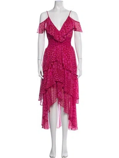 Pre-owned Misa Printed Midi Length Dress In Pink