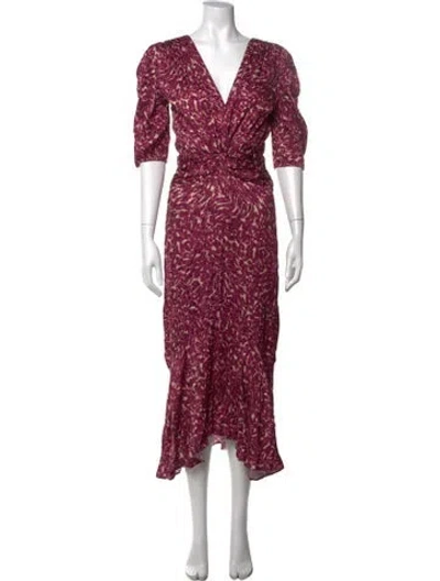 Pre-owned Misa Printed Midi Length Dress In Pink
