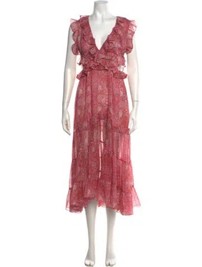 Pre-owned Misa Printed Midi Length Dress In Pink