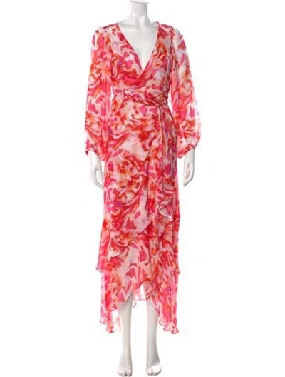 Pre-owned Misa Printed Midi Length Dress In Pink