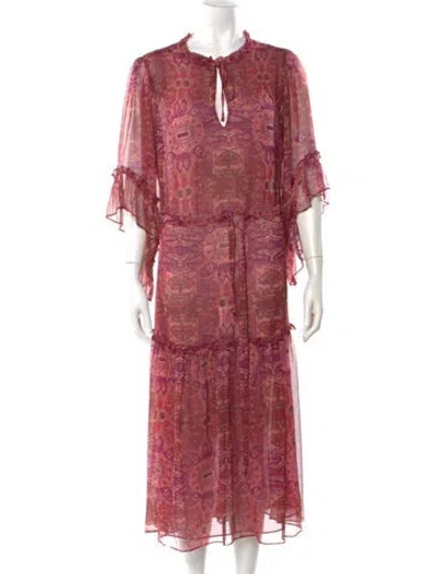 Pre-owned Misa Printed Midi Length Dress In Purple