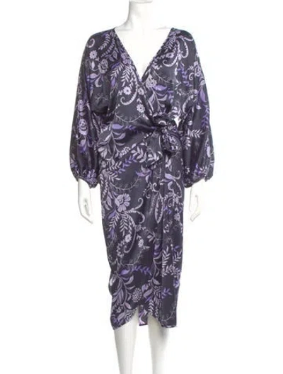Pre-owned Misa Printed Midi Length Dress In Purple