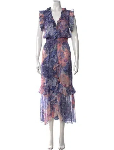 Pre-owned Misa Printed Midi Length Dress In Purple