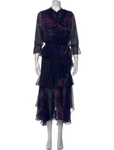 Pre-owned Misa Printed Midi Length Dress In Purple