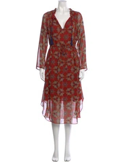 Pre-owned Misa Printed Midi Length Dress In Red