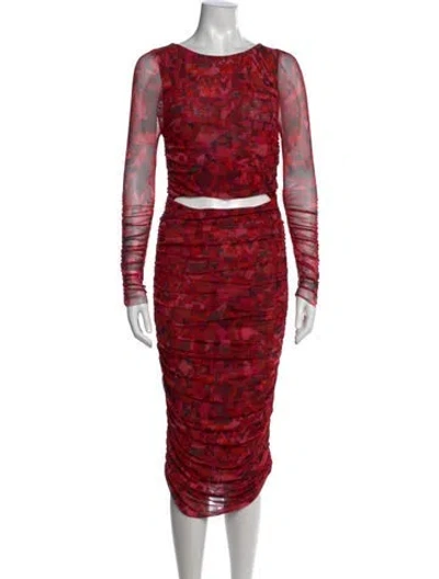Pre-owned Misa Printed Midi Length Dress In Red