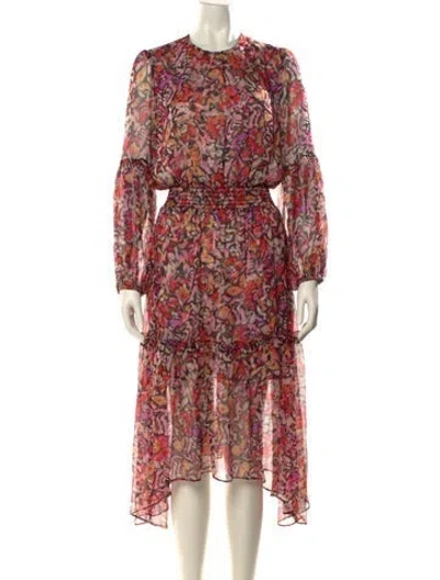 Pre-owned Misa Printed Midi Length Dress W/ Tags In Pink/red