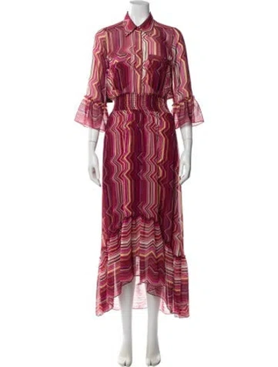 Pre-owned Misa Printed Midi Length Dress W/ Tags In Red