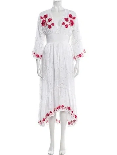 Pre-owned Misa Printed Midi Length Dress In White
