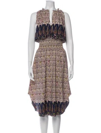 Pre-owned Misa Printed Midi Length Dress In White