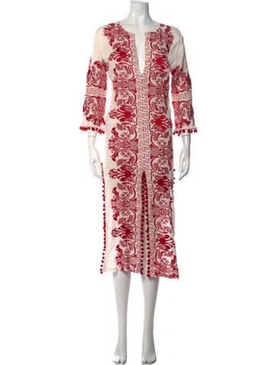 Pre-owned Misa Printed Midi Length Dress In White