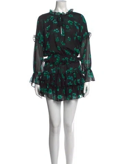 Pre-owned Misa Printed Mini Dress In Black