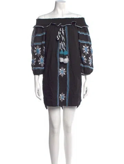 Pre-owned Misa Printed Mini Dress In Black