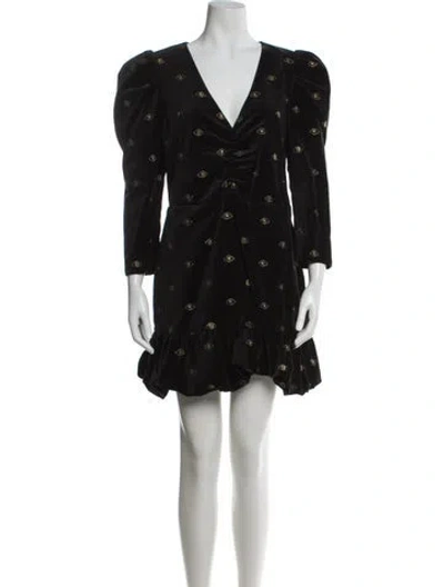 Pre-owned Misa Printed Mini Dress In Black