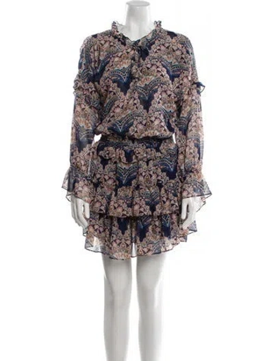 Pre-owned Misa Printed Mini Dress In Blue