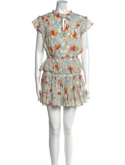 Pre-owned Misa Printed Mini Dress In Blue