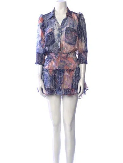 Pre-owned Misa Printed Mini Dress In Blue