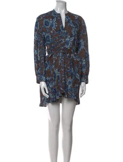 Pre-owned Misa Printed Mini Dress In Blue