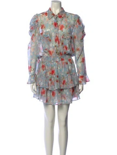 Pre-owned Misa Printed Mini Dress In Blue