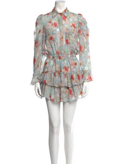 Pre-owned Misa Printed Mini Dress In Blue