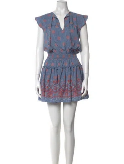 Pre-owned Misa Printed Mini Dress In Blue