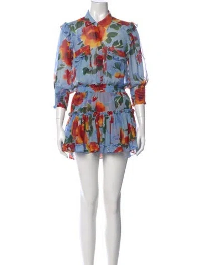 Pre-owned Misa Printed Mini Dress In Blue