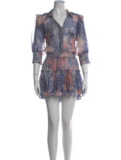 Pre-owned Misa Printed Mini Dress In Blue