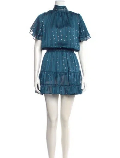 Pre-owned Misa Printed Mini Dress In Blue