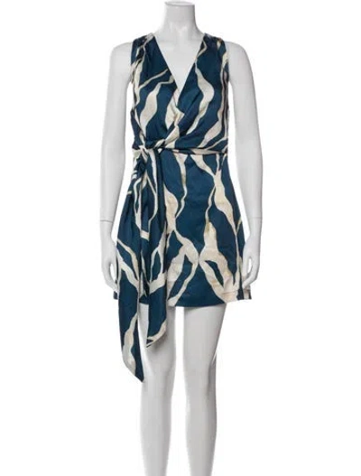 Pre-owned Misa Printed Mini Dress In Blue