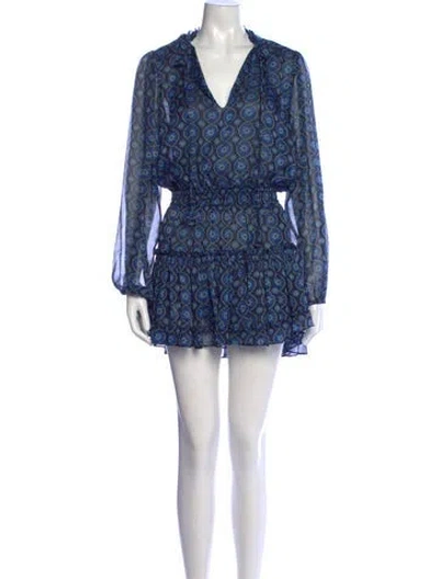 Pre-owned Misa Printed Mini Dress In Blue