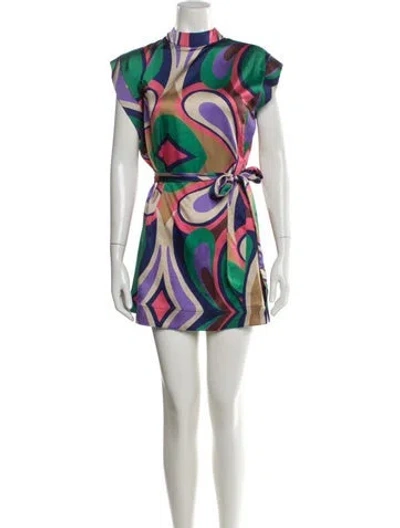 Pre-owned Misa Printed Mini Dress In Blue
