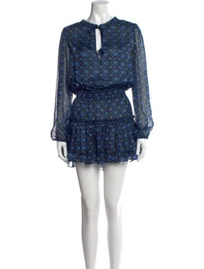 Pre-owned Misa Printed Mini Dress In Blue