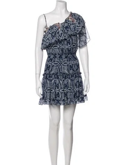 Pre-owned Misa Printed Mini Dress In Blue
