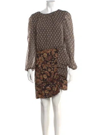 Pre-owned Misa Printed Mini Dress In Brown