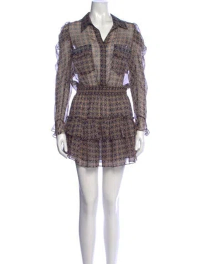 Pre-owned Misa Printed Mini Dress In Brown